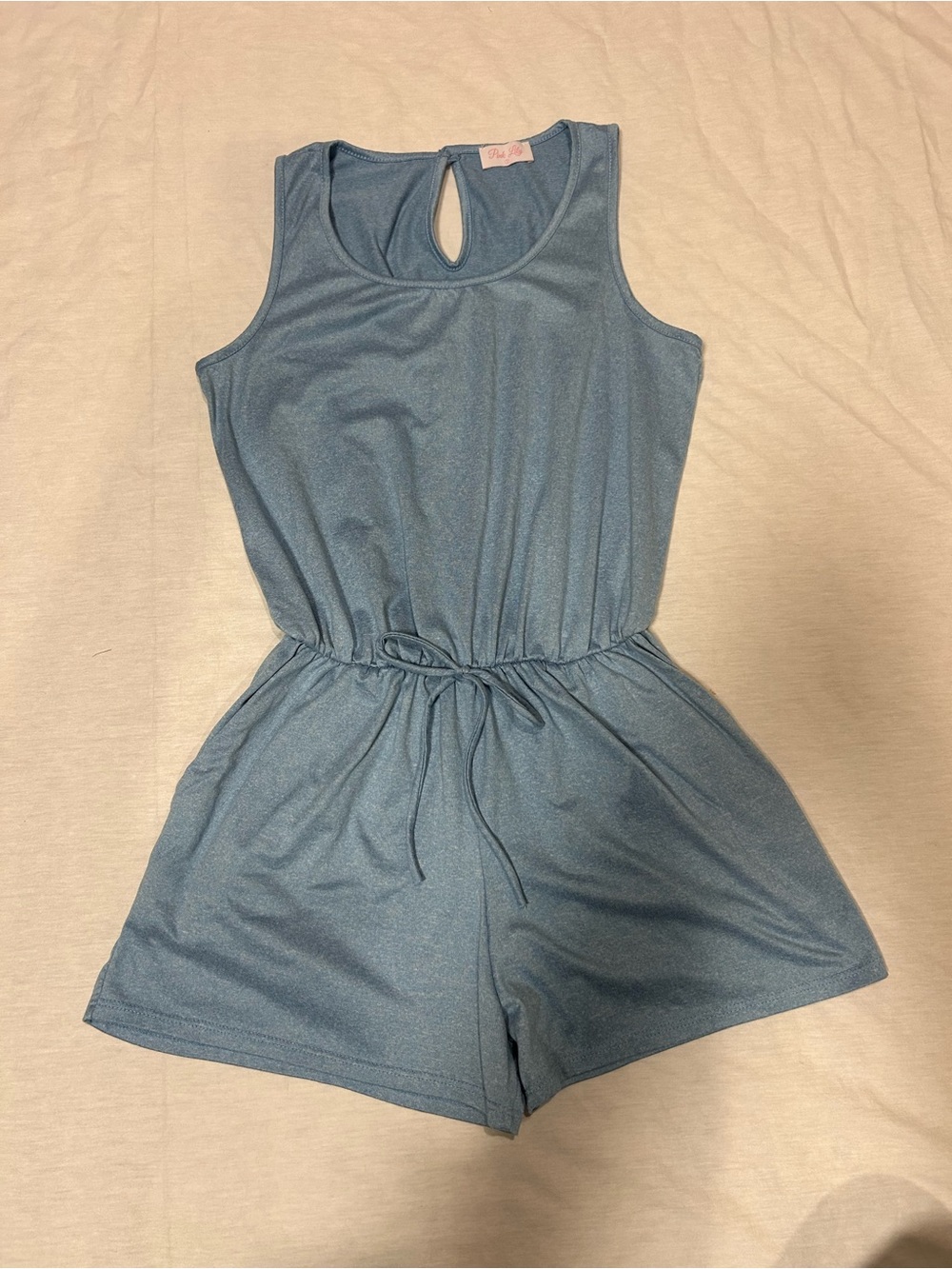 Sleeveless Blue Girls Romper with Drawstring Waist